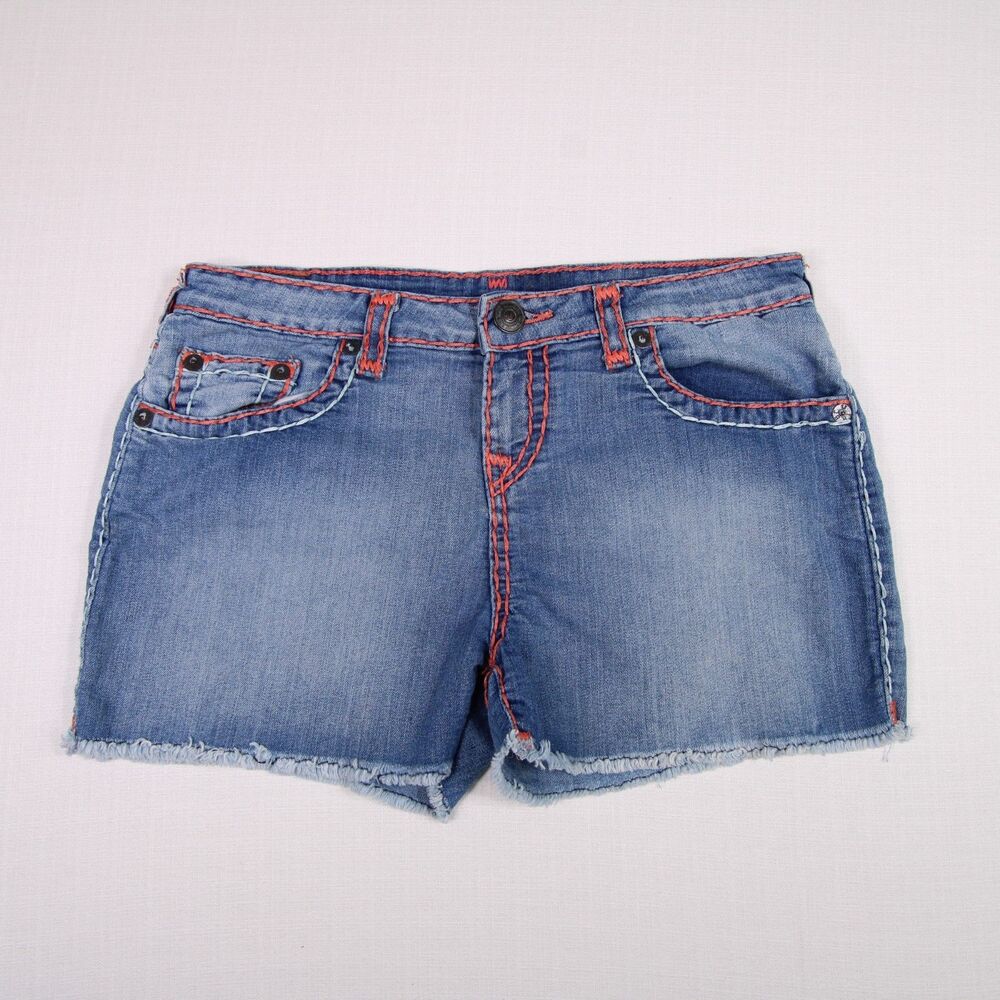 True Religion Girls 16 Bobby Coral and Mint Thick Stitch Shorts Faint Stain